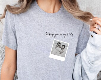 Camisa con foto personalizada - Camisa personalizada - Camiseta con imagen personalizada - Camiseta con marco de fotos - Camiseta con diseño de bolsillo - Texto personalizado y camisa con foto