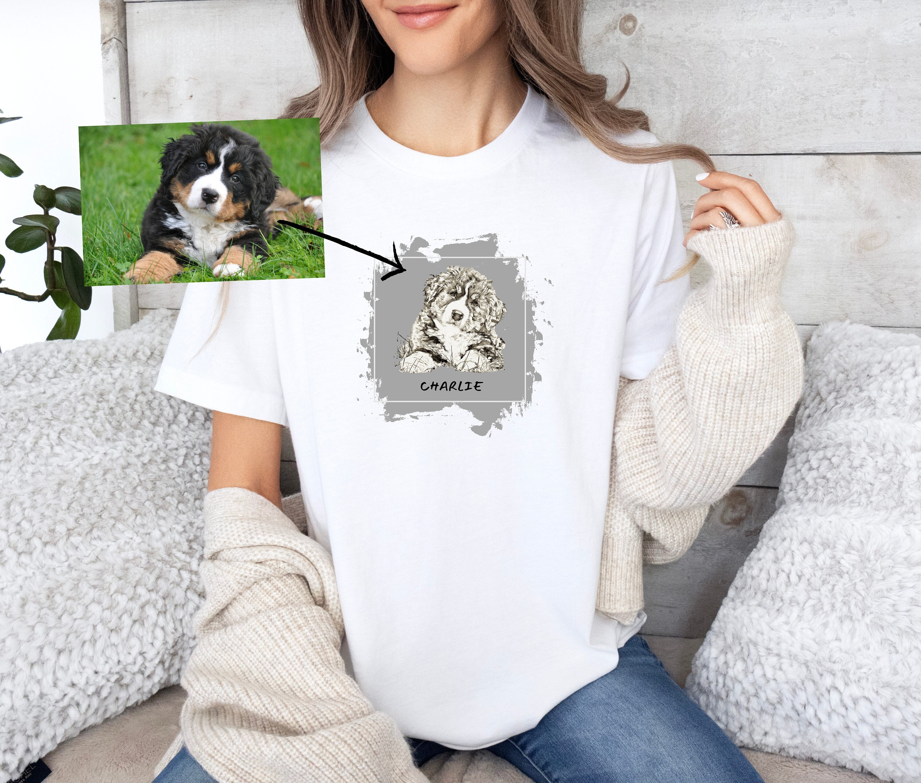 Custom Pet T-shirt with Pet photo and Name - Custom Dog Shirt- Personalized Pet T-shirt - Pet Shirt - Custom Pet Portrait Shirt - Cat Shirt