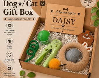 Personalized Pet Gift Box, Dog and Cat Gift, Pet Birthday Gift, Welcome Home Puppy Kitten Gift, Interactive Pet Toys, Pet Grooming Set