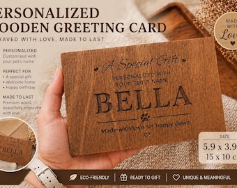 Personalized Wooden Dog Card | Custom Pet Name Gift | Dog Lover Gift | Puppy Welcome Home Gift | Dog Birthday Card | Engraved Wooden Plaque