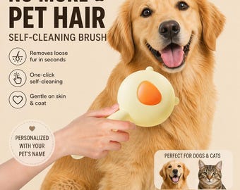 Personalized Pet Brush, Self Cleaning Dog Brush, Cat Grooming Brush, Custom Pet Name Brush, Pet Hair Remover, Gift for Dog Lover