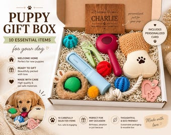 Personalized Dog Gift Box | Puppy Welcome Home Set | Dog Toys Bundle | Pet Lover Gift | New Puppy Gift Box | Dog Starter Kit