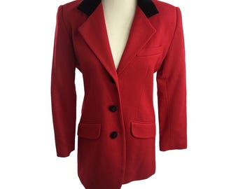 Petite Sophisticate Womens Wool Blazer Jacket Vintage Red Petite Size 10