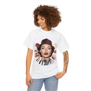 Unisex Heavy Cotton Tee with a 3D Beauty and Makeup Theme.