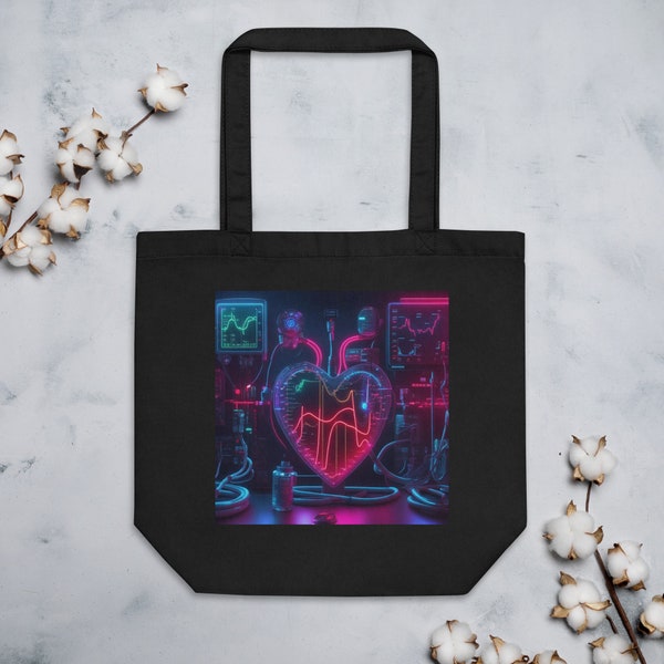 Eco Tote Bag with A Custom Digitally Designed Medical Theme with Stunning 3D Neon Lighting, Vital Signs and More!