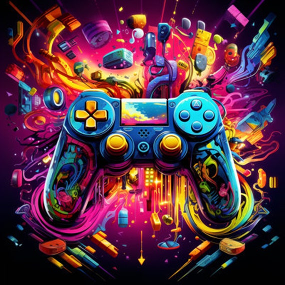 Custom 3-D Gaming Poster. Stunning Neon, Abstract Digital Presentation for  The Avid Gaming Fan!