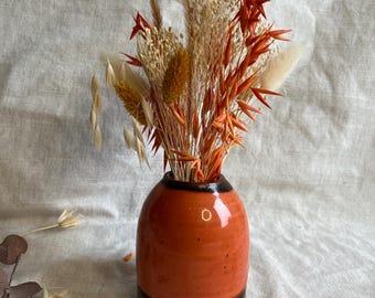 Handmade Ceramic Bud Vase, Retro Orange Brown Decor