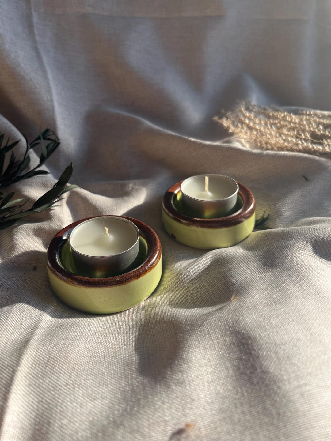 Retro Green Ceramic Tea Light Holder, Handmade in UK - Etsy UK