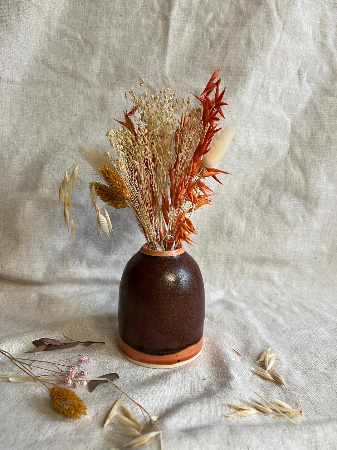Handmade Ceramic Bud Vase, Retro Brown and Orange Flower Posy - Etsy