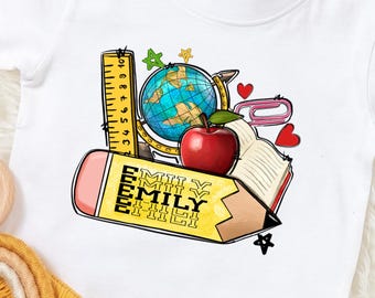 Personalized Kids Back to School Shirt: Custom Name Pencil Tee