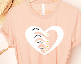 Custom Mom Heart Shirt, Personalized Kids Names, Mother's Day Gift