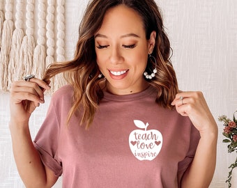 Custom Teacher T-Shirt, Minimalist Teach Love Inspire Design