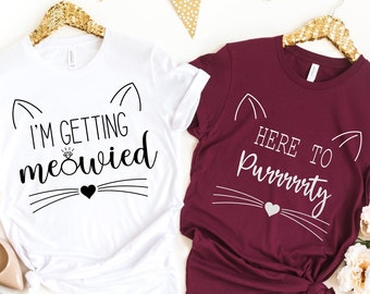 Cat Bachelorette Party T-Shirt: "Meowied" Bridal Party Tee
