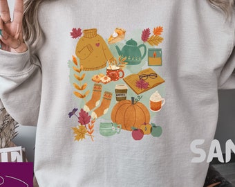 Cute Cozy Fall Sweatshirt, Fall Season Sweatshirt, Coffee Tea Shirt, Cute Pumpkin Shirt, Coffee Lover Shirt, Trendy Sweatshirt for Women.