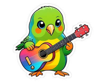 Parakeet Guitar Sticker: Colorful Bird Decal for Laptop, Art Decor