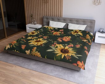 Autumn Sunflower Duvet Cover: Botanical Boho Bedroom Decor
