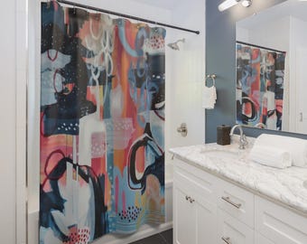 Cortina de ducha de arte abstracto: decoración de baño moderna bohemia