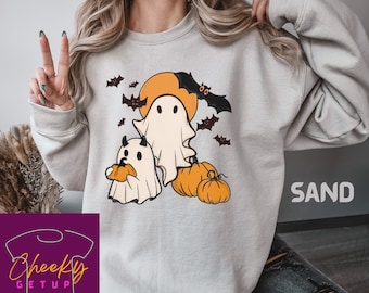 Cute Ghost Sweatshirt, Ghost Shirt, Spooky Season Sweatshirt, Cute Halloween Shirt, Sweatshirt for Women, Trendy Sweatshirt, Trick or Treat.