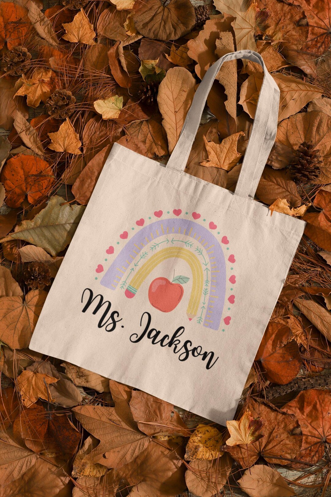 Personalized Rainbow Teacher Tote Bag, Eco-friendly Gift - Etsy