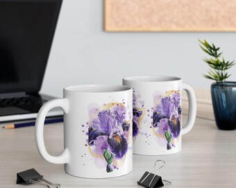 Tazza da caffè in ceramica con motivo floreale Iris: elegante regalo per gli amanti dei fiori
