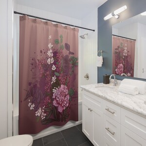 Floral Boho Shower Curtain: Hand-Painted Design, Bathroom Decor