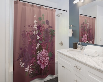 Cortina de ducha bohemia floral: diseño pintado a mano, decoración para el baño