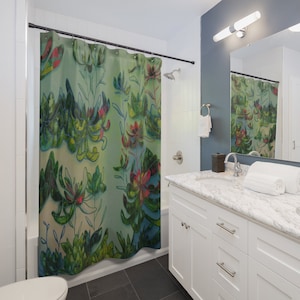 Floral Boho Shower Curtain: Hand-Painted Design, Bathroom Decor