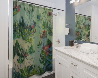 Cortina de ducha bohemia floral: diseño pintado a mano, decoración para el baño