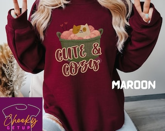 Cute Cozy Cat Sweatshirt, Autumn Fall Shirt