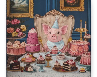 Impresión en lienzo de fiesta de cumpleaños de cerdito, decoración de guardería de animales