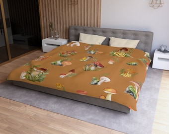 Mushroom Haven Duvet Cover: Earth Tone Forest Bedding