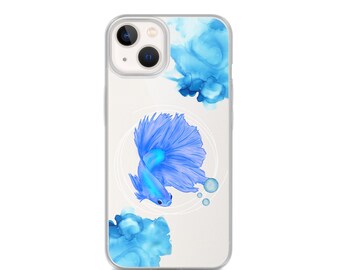 Vinilo o funda para iPhone Betta azul acuarela