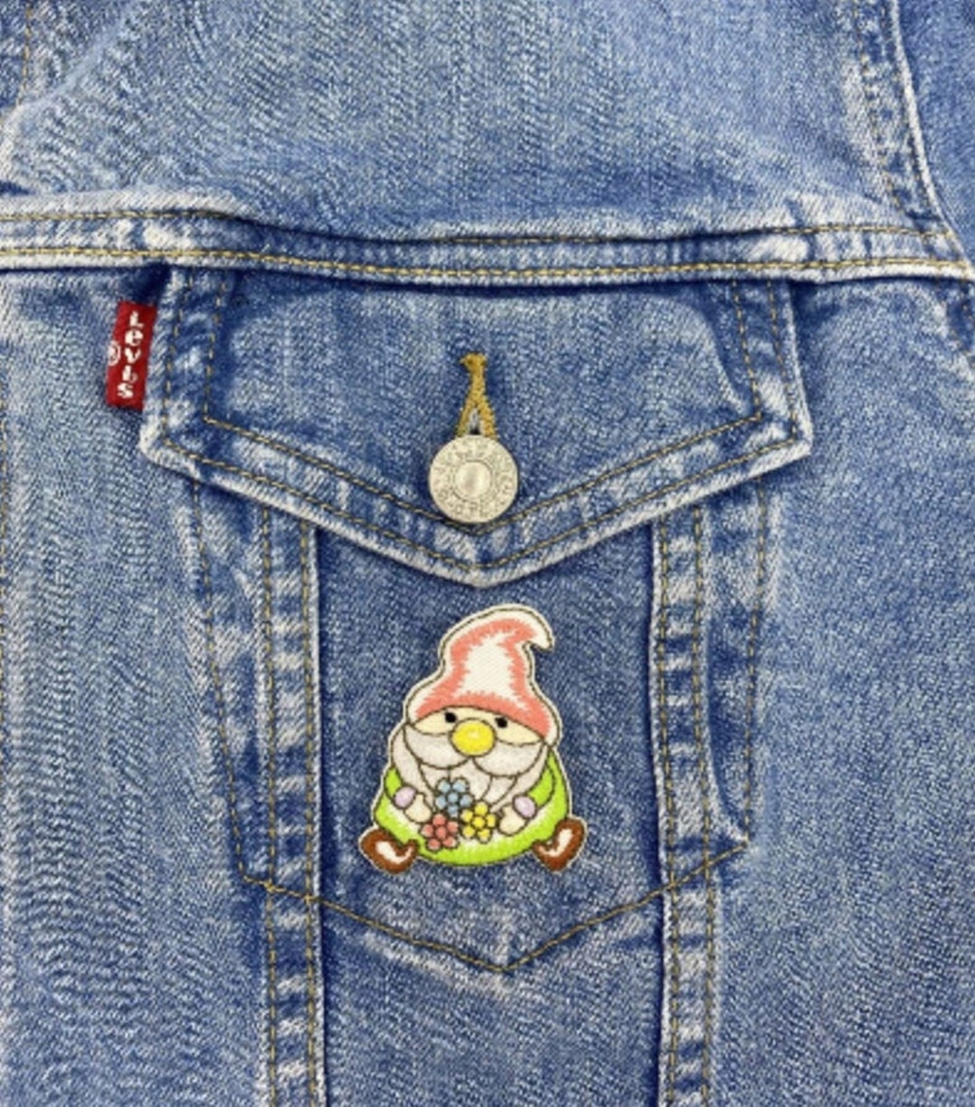 Janome Patch Garden Gnome With Flowers - Iron on Patch - Embroidered Patch ...