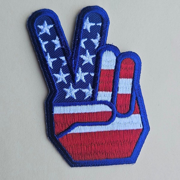 Patriotic Peace Fingers Flag Embroidered Patch - iron on patch - Embroidered patch - Applique