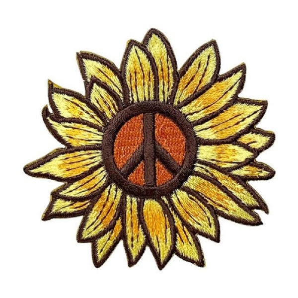 Sunflower Peace Sign - Iron on patch - Embroidered patch