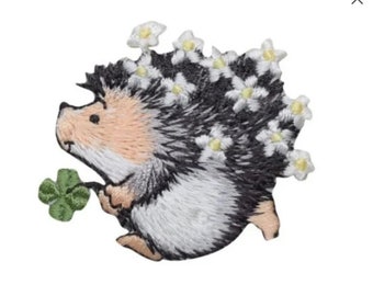 Hedgehog with flowers patch - Iron on patch - Embroidered patch - Animal patch - Nature patch - Applique