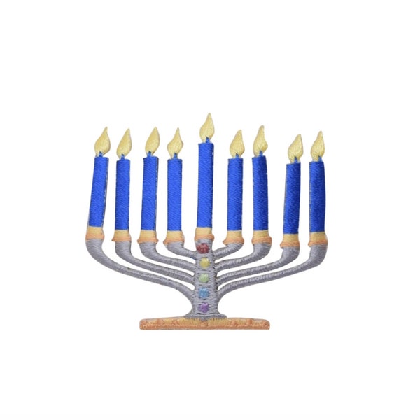 Blue Menorah Candles -Patch - Iron on patch - Embroidered patch