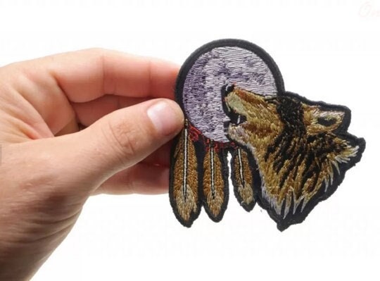 Wolf Howling at the Full Moon Embroidered Iron on Patches for