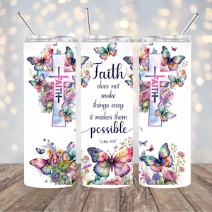 Luke 1:37 Tumbler Wrap, Faith Tumbler Wrap, Floral Bible Quote Tumbler Design, Sublimation Design, Digital Downloads, Skinny Tumbler 20oz