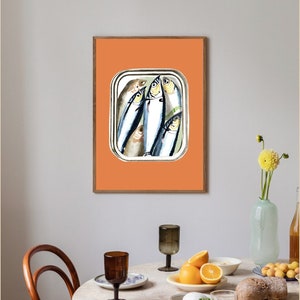 Orange Sardines Kitchen Print, Sardines And Anchovies Print, Modern Wall Art, Italy Prints, Kitchen Prints, Fish Lover Print, Retro Prints