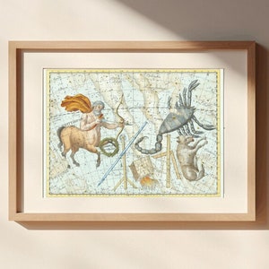 Sagittarius & Scorpius Star Map by Johann Elert Bode (1801) | Vintage Celestial Art Print | Antique Astronomy Wall Decor | Constellation art