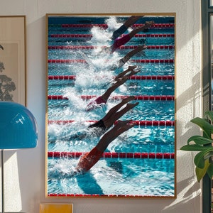 Dynamic Swimmers Diving into Pool Photograph| Sports Art| Swimming Wall Decor| Dynamic Sports Photography| Competitive Swimming Print