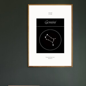 Gemini Star Sign Print, Star Sign Poster, Birthday Gift, Zodiac Sign, Astrology Star Sign, Art Print, Boho Decor, Bedroom Art, A1/A2/A3/A4