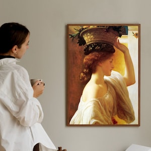 Girl with a basket of fruit Date Frederic Leighton Painting Print| Timeless Victorian Art| classic art decor| historical wall art| art  gift