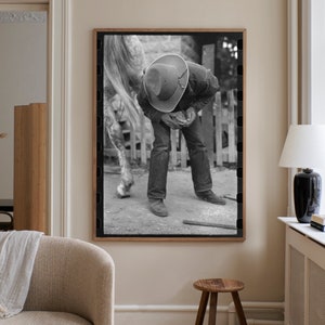 Farmer Shoeing a Horse, Santa Clara, Utah by Russell Lee, Vintage photography, Cowboy & Western Heritage, Cattle ranch life, rural scenes