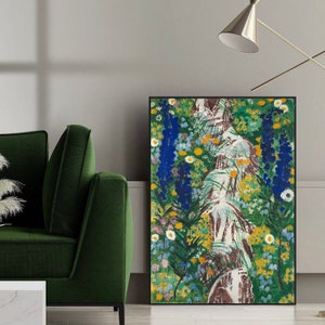 Impression de peinture d&#39;August Babberger de Blumen am Bach (1922)| Impression peinture expressionniste | décoration vibrante| expressionnisme haut en couleurs| impression abstraite