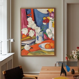 Samuel John Peploe&#39;s  Still Life with Tulips and Oranges – Classic Elegance – Still life art – Tulips and oranges – Dining room decor