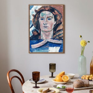 Impression de peinture Mädchenkopf August Babberger| Impression peinture expressionniste | décoration murale vibrante | expressionnisme haut en couleurs| impression d&#39;art abstrait