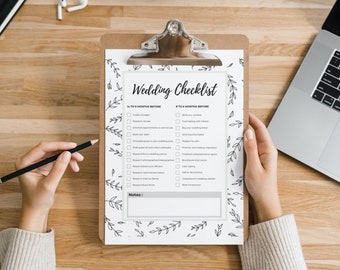 Planificador de bodas imprimible, listas de verificación de bodas, plantilla de planificador de bodas estética simple