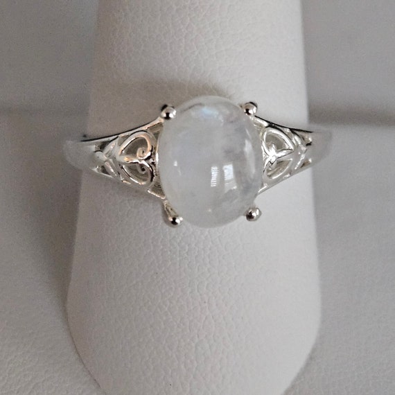 Vintage Rainbow Moonstone Sterling Silver Ring, S… - image 8